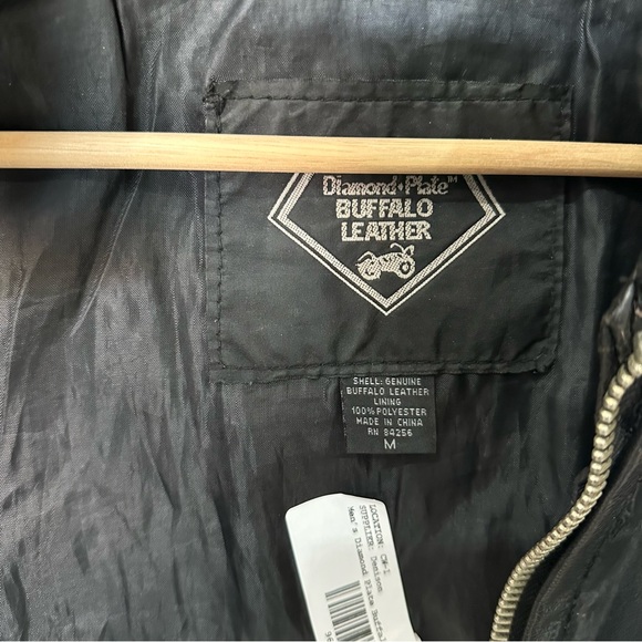 Vintage Mens Diamond Plate Buffalo Motorcycle Black Leather Patch Jacket Medium - Picture 9 of 10